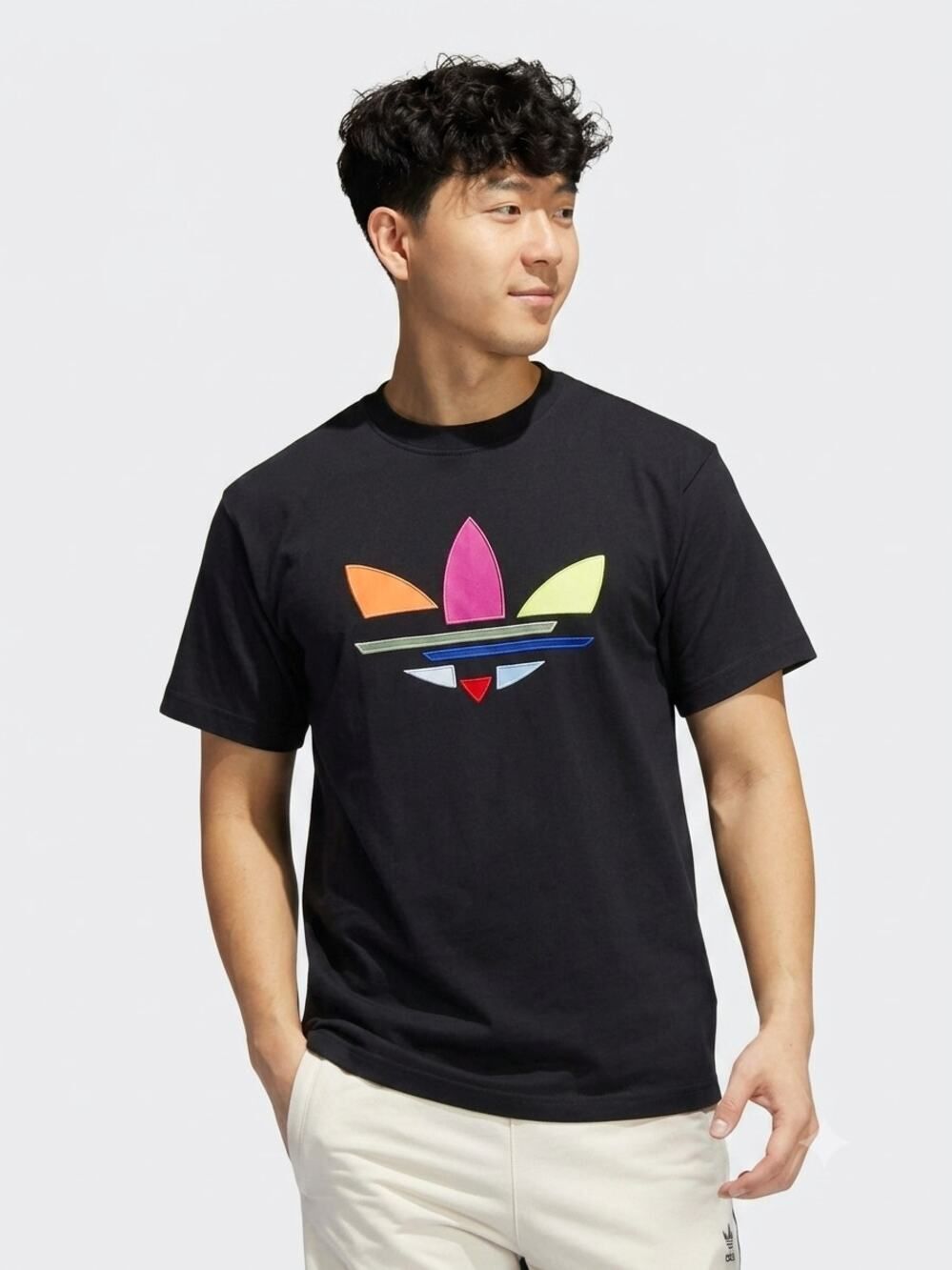 Adidas Originals Multicolor Trefoil Logo Tee Black Men L Shirt Y2K Streetwear